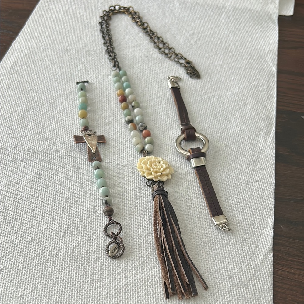 Beaded Necklace and Bracelet Set with Tassel